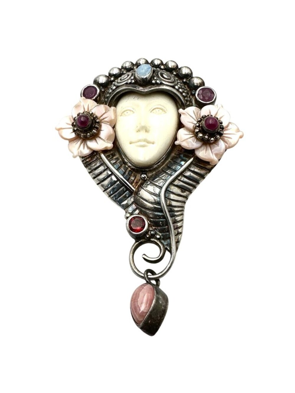 Sajen Goddess Flowers Multi Gemstone Sterling Silver Pin Pendant Brooch